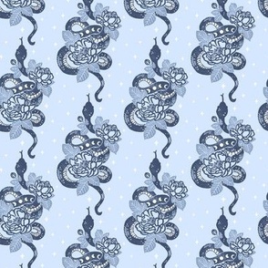 Celestial Desert Moon Snakes Navy Blue Block Print by Angel Gerardo