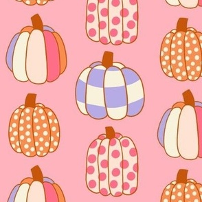 Medium Retro Halloween Painted and Patterned Pumpkins on Pink