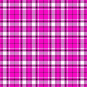 Tartan Plaid in fuchsia with off white and black