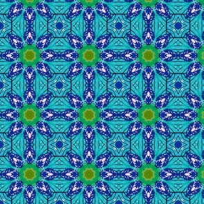 Blue Green Abstract Sunflowers