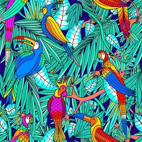 Tropical Birds of the Rainforest - Small Scale - Dark Blue