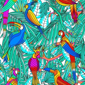 Tropical Birds of the Rainforest - Large Scale - White