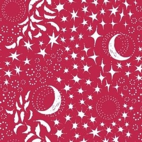 Moon Among the Stars - Small Scale - Viva Magenta and White - night sky constellations