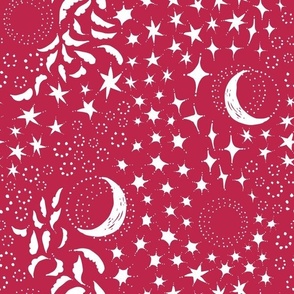 Moon Among the Stars - Medium Scale - Viva Magenta and White - night sky constellations