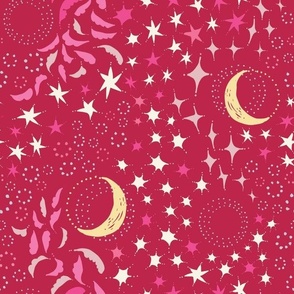 Moon Among the Stars - Medium Scale - Viva Magenta Yellow Pink - night sky constellations