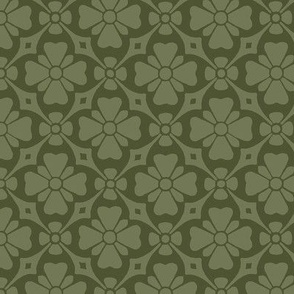Gothic Revival "flowers" in lattice, olive green, 6W