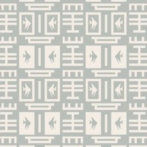 geometric chinoiserie with fishes in neutral colors | small