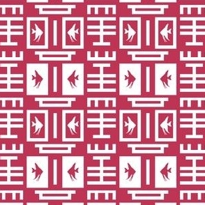 geometric chinoiserie with fishes in viva magenta | small