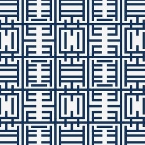 geometric chinoiserie in dark blue and white | small