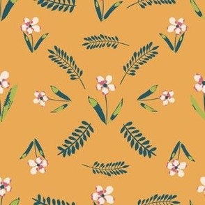 non-directional whimsical watercolour white lily pattern on honey gold