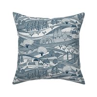 back to the village modern toile - navy blue (small scale)