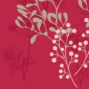festige Chrismas pattern with stencil flowers on a red mangenta background - extra large scale