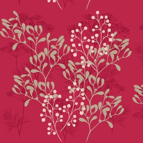 festige Chrismas pattern with stencil flowers on a red mangenta background - medium scale