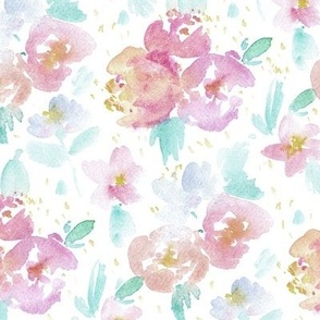 Tender Princess dreams - watercolor pastel flowers - painted lovely florals for nursery baby girl b077-3