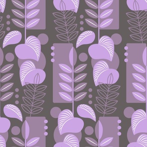 Mid Century Plants Violet on Charcoal
