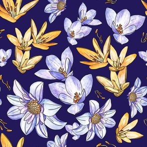 Garden yellow and purple flowers pattern