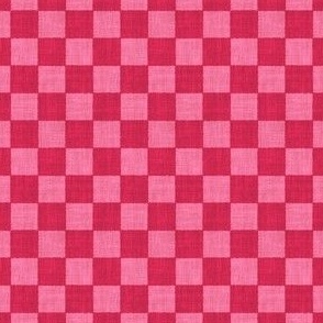 Textured Check - Ditsy Scale - Viva Magenta and Hot Pink - Linen Ikat fabric texture Checkers Checkerboard 2023 Pantone
