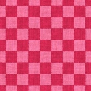 Textured Check - Small Scale - Viva Magenta and Hot Pink - Linen Ikat fabric texture Checkers Checkerboard 2023 Pantone