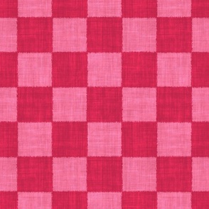 Textured Check - Large Scale - Viva Magenta and Hot Pink - Linen Ikat fabric texture Checkers Checkerboard 2023 Pantone