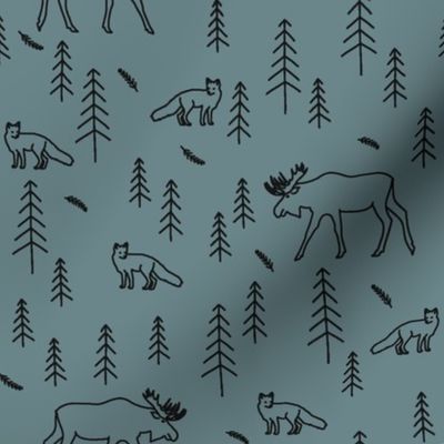 Winter Woodland Animals in Blue