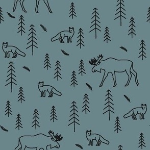 Winter Woodland Animals in Blue