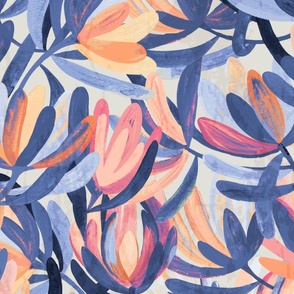 Leucadendrons-light blue-purple peach  (24"x40"-big scale)