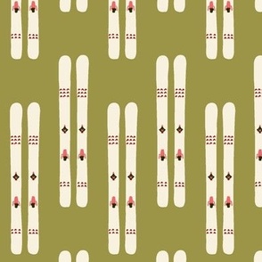 Winter Skis in Olive Green and Beige