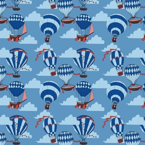 flying Balloons on a sky blue background with clouds - small Scale