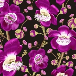 Exotic Tropical Flowers - Purple & Black
