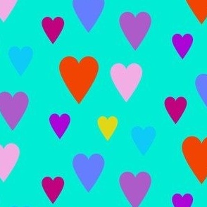 Heart pattern / scattered hearts / bright blue background