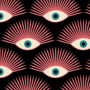 Art Deco Evil Eye - Coral + Teal on Black - JUMBO