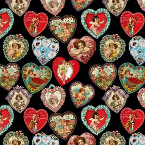 Victorian Heart Valentines - Black - LARGE