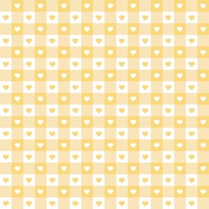 Buttercup and White Gingham Valentines Check with Center Heart Medallions in Buttercup and White