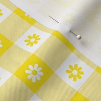 Lemon Lime  and White Gingham Floral Check with Center Floral Medallions in Lemon lime and White