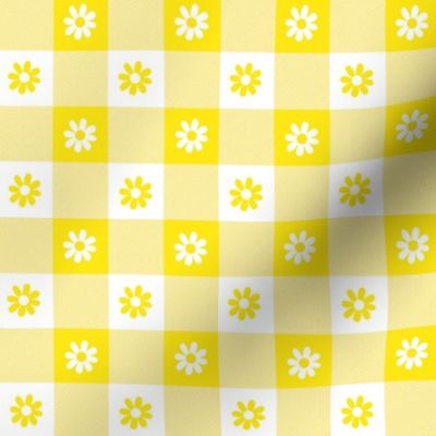 Lemon Lime  and White Gingham Floral Check with Center Floral Medallions in Lemon lime and White