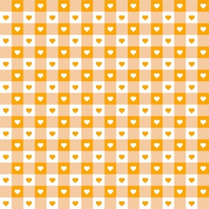Marigold and White Gingham Valentines Check with Center Heart Medallions in Marigold and White