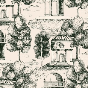 Folies & Trees Toile de Jouy Off White and Dark green
