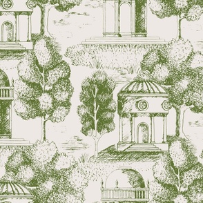 Folies & Trees Toile de Jouy Off White and  Light Green
