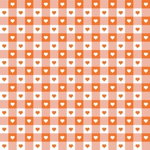 Carrot and White Gingham Valentines Check with Center Heart Medallions in Carrot and White