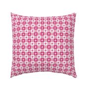 Bubble Gum  and White Gingham Floral Check with Center Floral Medallions in Bubble Gum and White