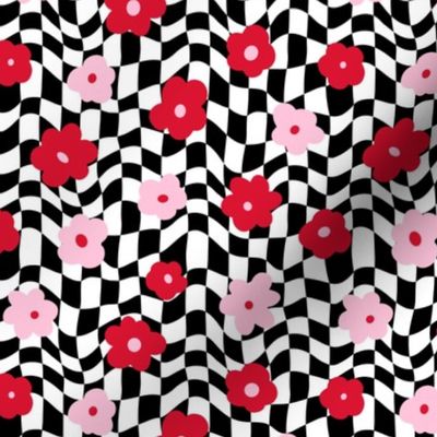 Groovy Valentine Floral Checker Bright - Small Scale