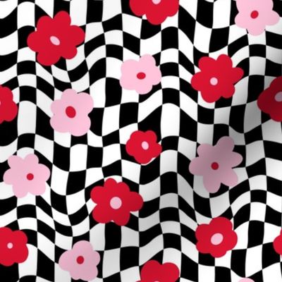 Groovy Valentine Floral Checker Bright - Medium Scale
