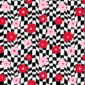 Groovy Valentine Floral Checker Bright - Large Scale