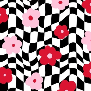 Groovy Valentine Floral Checker Bright - XL Scale
