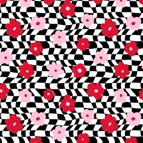 Groovy Valentine Floral Checker Bright Rotated - large Scale