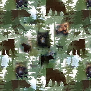 Bears, Elk and Moose in the Woods on White