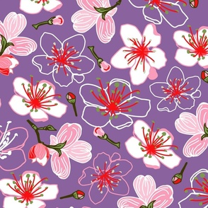 Cherry Blossoms Tossed on Orchid #89629D (purple) 