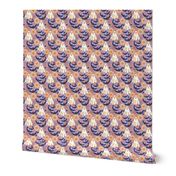 Small Retro Halloween Floral Ghosts with Bats and Spider Webs on Periwinkle Purple