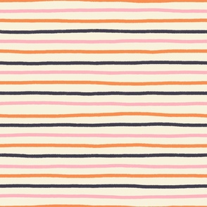 Large Retro Halloween Pink, Orange, and Black Hand Drawn Textured Stripes on Cream White