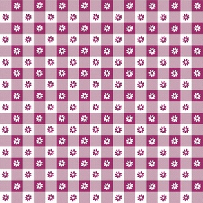 Berry  and White Gingham Floral Check with Center Floral Medallions in Berry and White